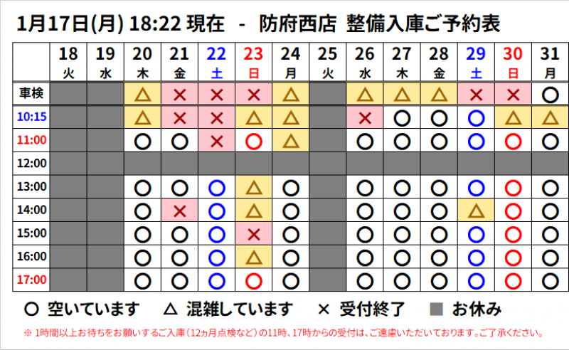 ※1-2日おき更新|状況は変動しますので、お早めのご予約を。